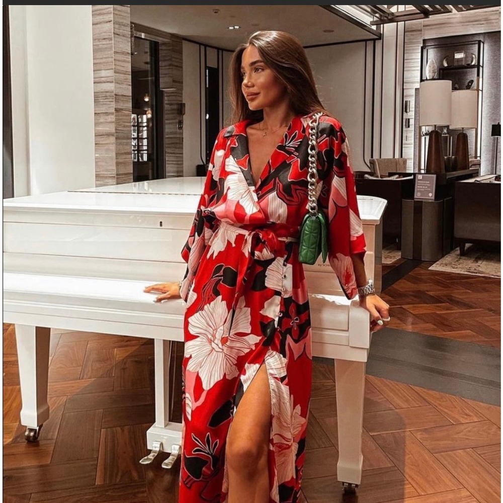 Zara Red Floral Midi Dress